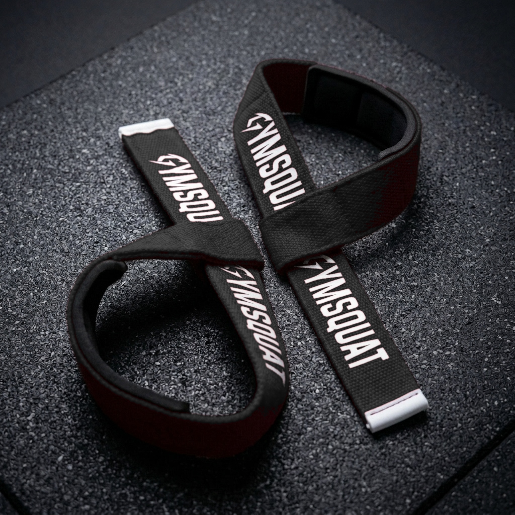 GYMSQUAT Self Applying Lifting Straps - Black - crossed straps