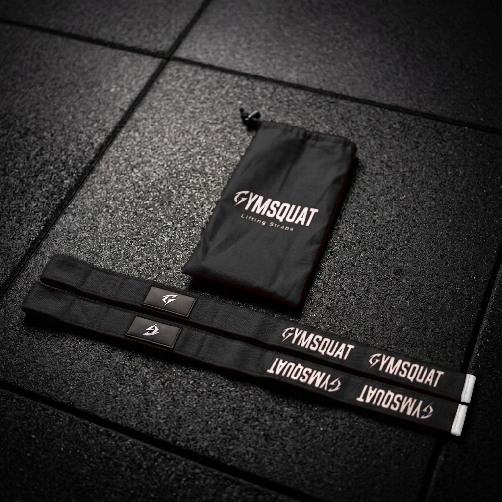 GYMSQUAT Self Applying Lifting Straps - Black - straps with carry pouch